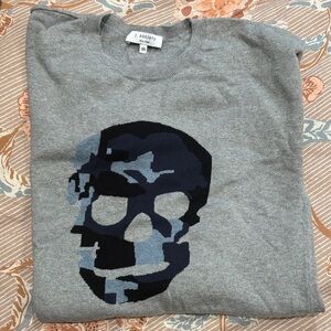 Society Gray and Blue Skull Crewneck Sweater